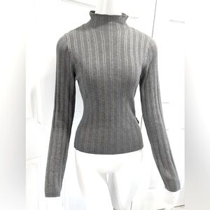 House of Harlow 1960 Ribbed Turtleneck Sweater Fitted Grey Long Sleeves Sz Large